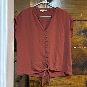 Olive & Oak Buttoned Tie-Front Blouse - Rust